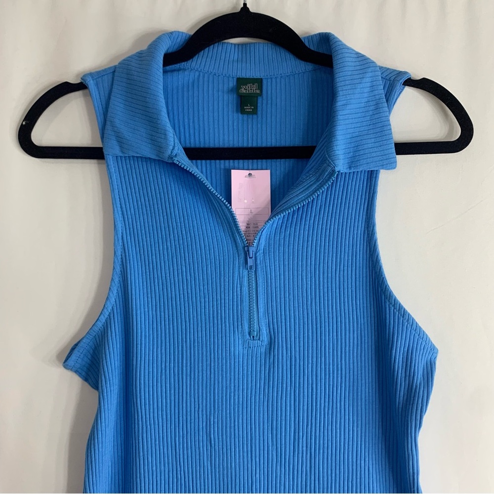 NWT Wild Fable Blue Ribbed Sleeveless Zip Collar Bodycon Mini Dress, Size L - Picture 4 of 7
